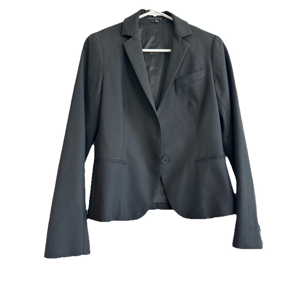 Theory Black Cropped Wool Blend Career Business Blazer Women's Size 6